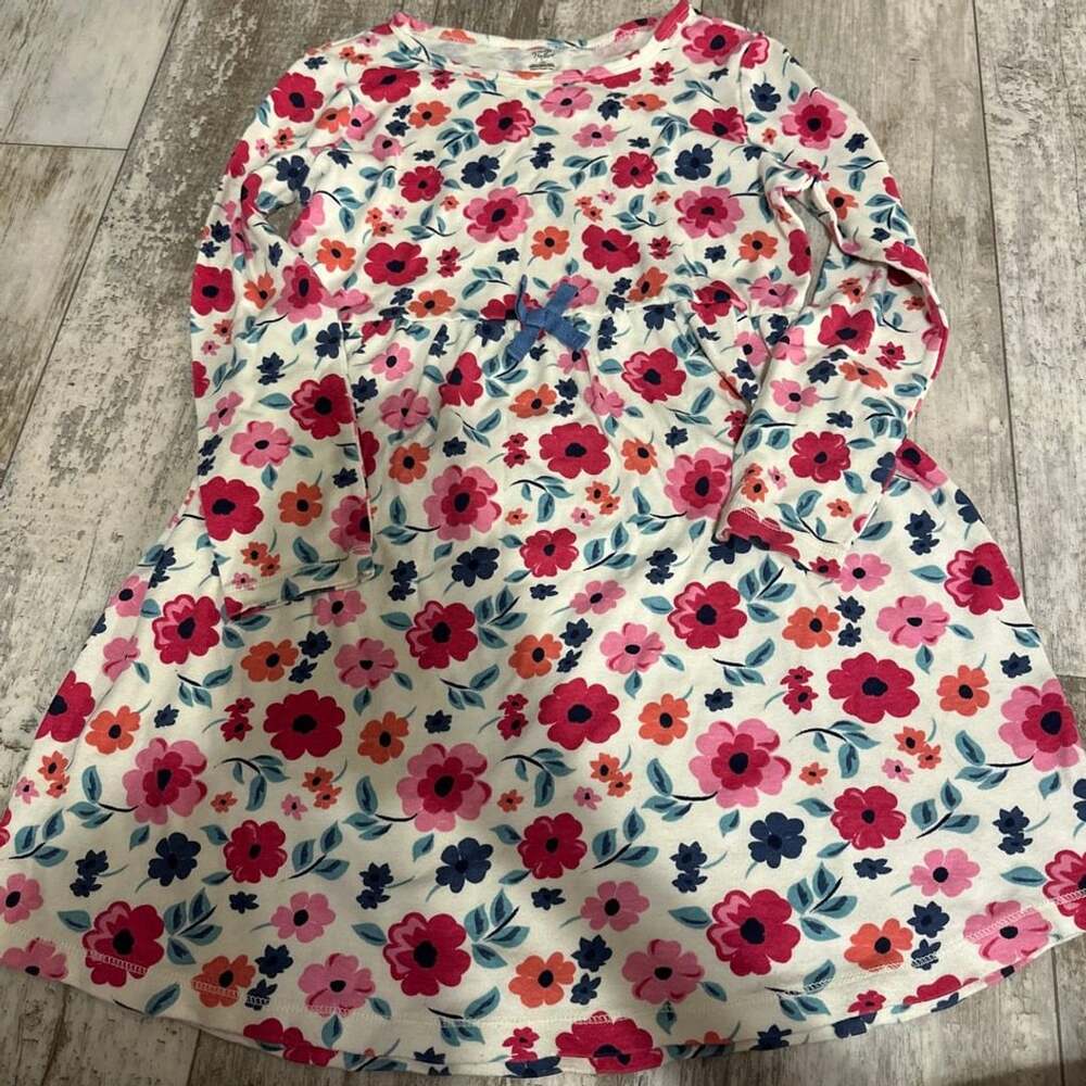 Touched by Nature Dress Size 12Y White Pink Floral Organic Cotton Long Sleeve